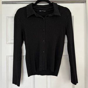 Zara ribbed knit black button down sweater